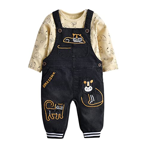 Image of LvYinLi Cute Baby Boy Clothes Suit Toddler Boys' Striped long Sleeve T-Shirt+Denim Overalls Jumpsuit Pants Outfits Sets