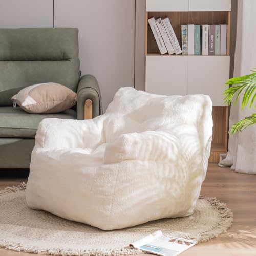 MZDOO Bean Bag Chair, Bean Bag Sofa with Filler, Soft Teddy Fabric BeanBag Chair, Fluffy and Comfy Lounge Chair for Bedroom, Living Room, White