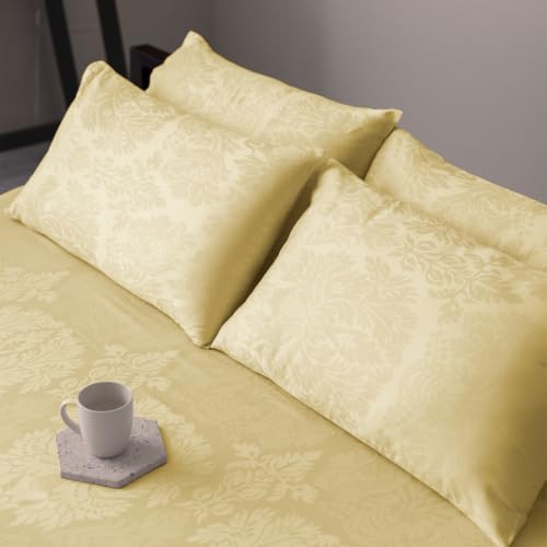 Image of Blue Dahlia 100% Cotton, King Size /Double, Bedsheet (108 inch x 108 inch) + 2 Pillow Covers, 300TC Premium Bedsheet, Symmetrical Jacquard Pattern - Ivory