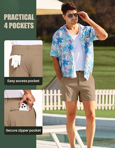 Image of PULI Golf Shorts Men 5 Inch Inseam Stretch Casual Dress Shorts with Pockets Waterproof Lightweight Quick Dry