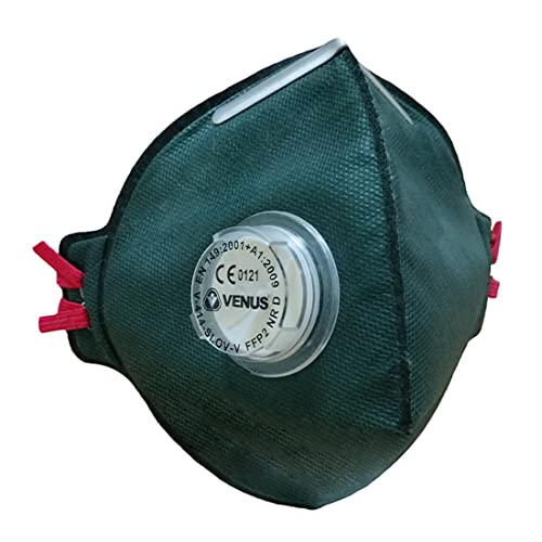 Image of VENUS - V-414 SLOV-V - FFP2 Painting Respirator Mask - CE Approved, Unisex Fold Flat Design with Stay Cool Exhalation Valve & Carbon Filter for Chemical Odors, Head Loop - Pack of 5