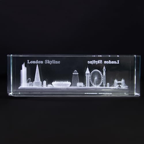 SAJAK 3D London Skyline Crystal Glass Ornament, Laser Engraved Quartz Collectible Gift for Home Decor Office, Wedding