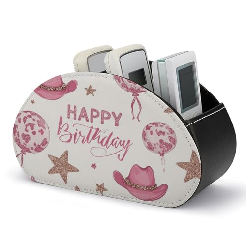 Jubonexis Soporte para control remoto de fiesta de cumpleaños con 5 compartimentos de cuero para TV, organizador de escritorio