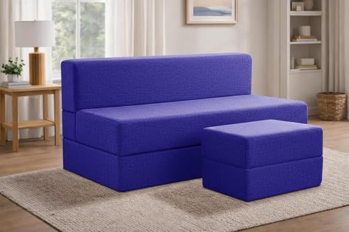Image of Rosebell Foldable Sofa-Cum-Bed with Ottoman | 3-in-One Foldable Sofa, Lounger & Bed-5x6 Feet Three Seater- Perfect for Home & Office -Purple-Color