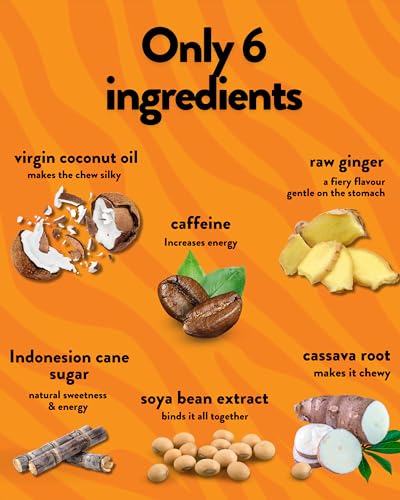 Image of Ginger Roars - 120 Caffeine Gummies - Plant Based Caffeine Chews Each 33mg Caffeine, Made from Root Ginger with a Natural Fiery Kick for Improved Energy for Running, Cycling, preworkout & Focus.