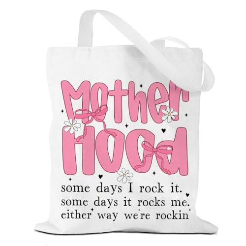 Motherhood Preppy Bow Tote Bag, Canvas Tote Bag, Mother's Day Coquette Funny Mom Gifts for Women, Mom Mama Mommy, Religious Canvas Shoulder Bags for Grocery, Work Shopping Beach Christmas Birthday