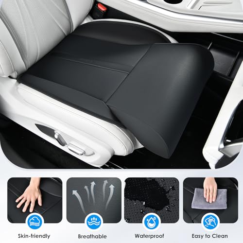 Image of FLORICH Car Seat Extender Leg Support Cushion for Driver Seats Office Chair, Leather Memory Foam Widened seat Cushion for Long Drivers Universal Car Seat Cushion Legs Rest Pads-Black