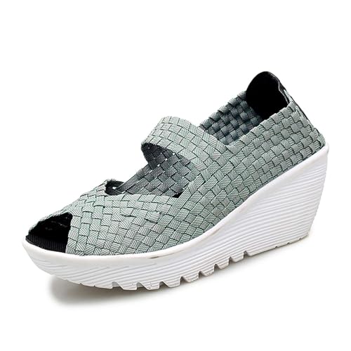 Women's Elastic Woven Pumps Mary Jane Shoes Platform Wedge Sandals Comfortable Walking Shoes