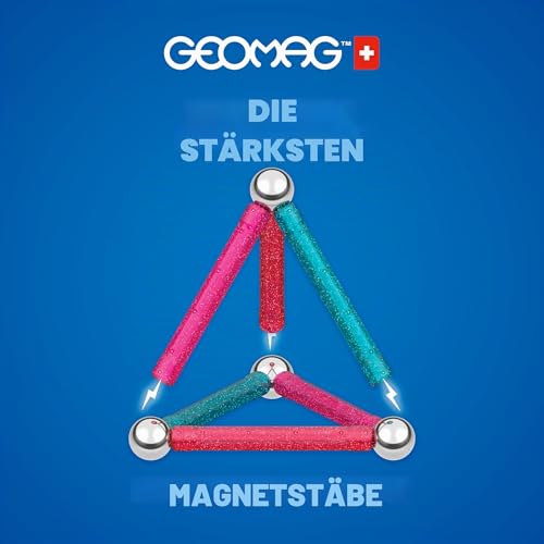 Geomag, Glitter Recycled, Glitzereffekt-Magnetkonstruktionen, Glitzer und Bunte Magnetstäbe, 142 Stück, 100% recycelter Kunststoff – Ansicht 3