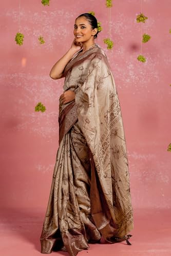 Image of MIRCHI FASHION Women Saree Floral Printed Silk Blend | Soft Traditional Drape for Wedding sari with Unstitched Blouse Piece