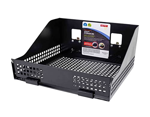 Mytee Products Heavy Duty Metal E-Track Storage Bin for E-Track Systems - Powder Coated - Large E-Track Basket Shelf for Trucks Enclosed Trailer Garage Vehicles - E-Track Accessories