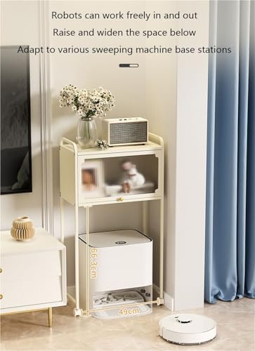 Multi-Layer Robot Vacuum Storage Rack Side Table - Stylish Floor-Standing Metal Design with Hidden Storage for Living Room, Perfect for Organizing and Enhancing Home Decor