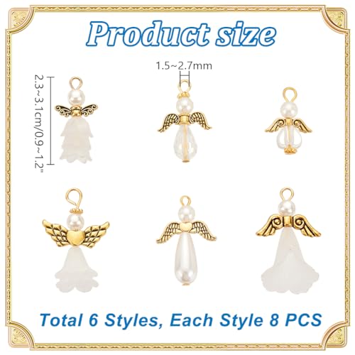PH PandaHall 48pcs 6 Styles Angel Wing Charms - Image 2
