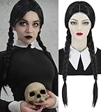 Schwarz Perücke für Kostüm Kinder Perücke Schwarze Geflochtene Lange Synthetische Perücken für Indianerin Party Fasching Karneval Halloween 022