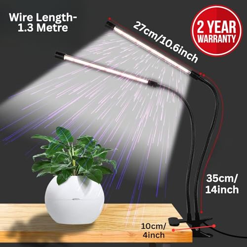 Image of ecofynd Bluma 2 Years Warranty Grow Light for Indoor Plants (Herbs, Leafy Plants & Flowering), Auto On /Off Automatic Timer, 2 Head 10 Watt LED Artificial Sunlight, 1.3M Wire Type C Connector (003)