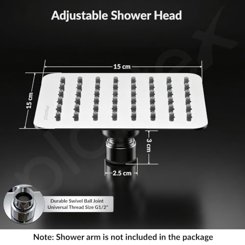 Image of Plantex Stainless Steel 6 Inch Rain Flow Overhead Shower with Water Saving Nozzle /Bathroom Shower /Adjustable Shower Head for Bathroom without Arm - (APS-617-Chrome)