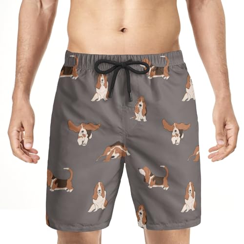 basset hound dog Men's Swim Trunks Beach Shorts with Pockets Athletic Pant S