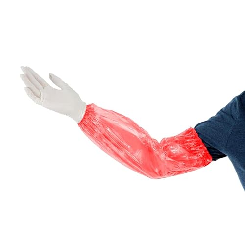 OneProtek Einwegmanschette aus Polyethylen, wasserdichte Manschette, elastische beiden Enden, Einheitsgröße (45 cm), Rot, 100, One size