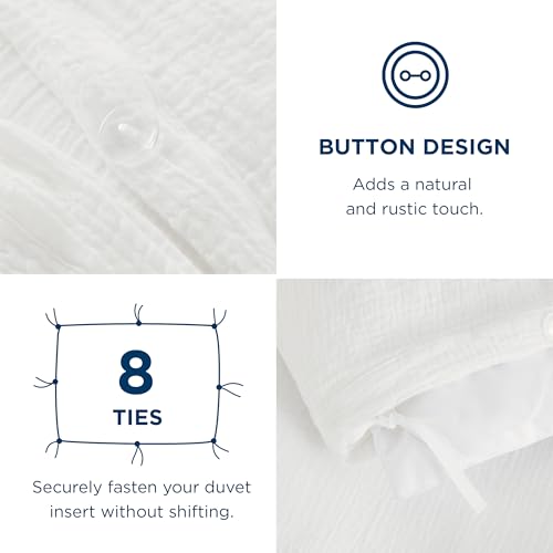 Image of Bedsure 100% Muslin Cotton Duvet Cover King Size - Ultra-Soft Gauze Duvet Cover, PureWoven Breathable & Lightweight Bedding Set with Button Closure and Corner Ties (White, King, 104 inchx90 inch)