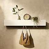 HERKINDNESS Wandgarderobe, Weiß Hakenleiste Garderobe, Wandhaken Garderobe mit 8 Versteckten Haken, Oben Kann Man Gegenstände Ablegen, für Wohnzimmer, Flur