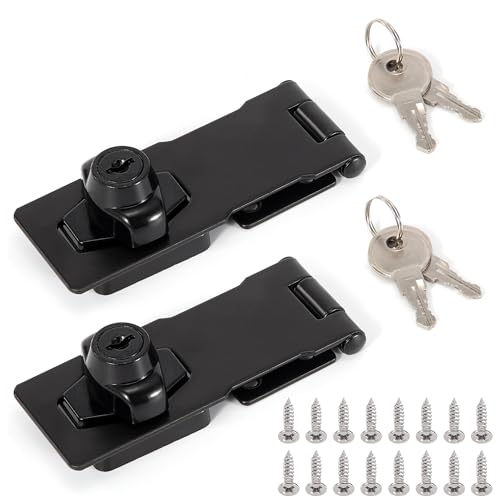 Cerraduras de Cerrojo con Llave, 2 Piezas Pestillo Puerta Hebilla Seguridad con Tornillos para Gabinete Puerta Muebles Cajones Casillero (Negro)