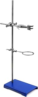 Laboratory Grade Metalware Set - Support Stand (8" x 5"), 12mm Dia. Rod (24" L), Burette Clamp, ring clamp,Boss Head with (White Adjustable Base)