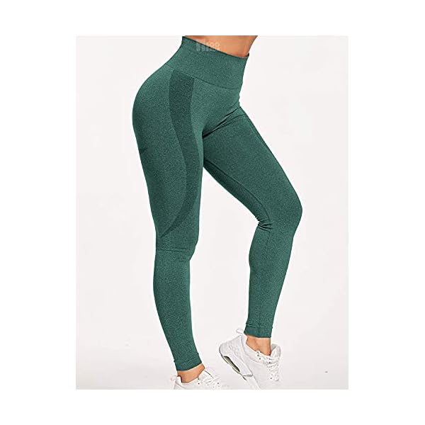 HIGORUN Women Seamless Leggings Smile Contour High Waist Workout Gym Yoga Pants Green L