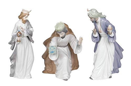 Lladro Three Kings Nativity Set - King Balthazar with Jug #414, Melchior with Chest #413, Gaspar with Cup #412