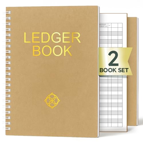 ZENO Accounts Book 2 Pack Ledger Books for Self Employed Cash Book Bookkeeping Account Book Accounting Ledger Expense Tracker Finance Record Notebook Brown