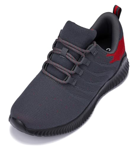 Image of CALTO Men's Invisible Height Increasing Elevator Shoes - Grey /Red Ultra Lightweight Sporty Sneakers - 2.8 Inches Taller - Q218 - Size 10 D(M) US