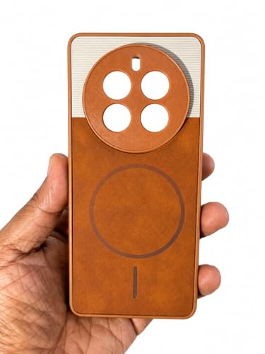 Image of Bintage Mac Safe Design Hard Slim Back Case | Soft Border Camera Protect | Dual PU Leather Finish Back Cover Compatible for Realme 12 Pro 5G - White & Brown
