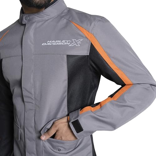 Image of HARLEY-DAVIDSON X TourX Edge Riding Jacket | 100% Polyester with Breathable Mesh Lining | Reflective Prints, Mandarin Collar & Contrast Piping | Durable, Lightweight & Stylish Motorcycle Jacket