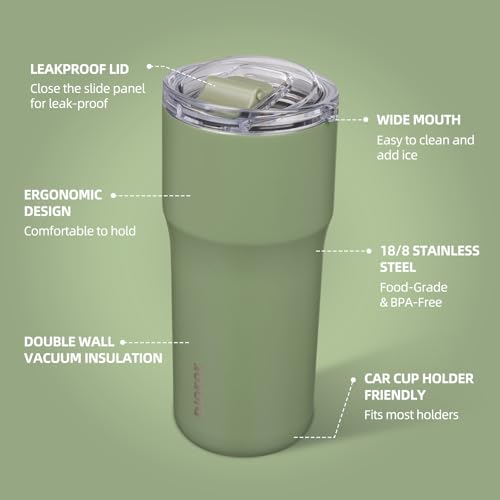 Image of BJPKPK 24 oz Coffee Tumbler, Insulated Stainless Steel Travel Cup | Double Wall Vacuum, Leak Proof Lid, Keeps Hot /Cold /Iced, BPA Free, Dishwasher Safe, Cupholder, Forest Green