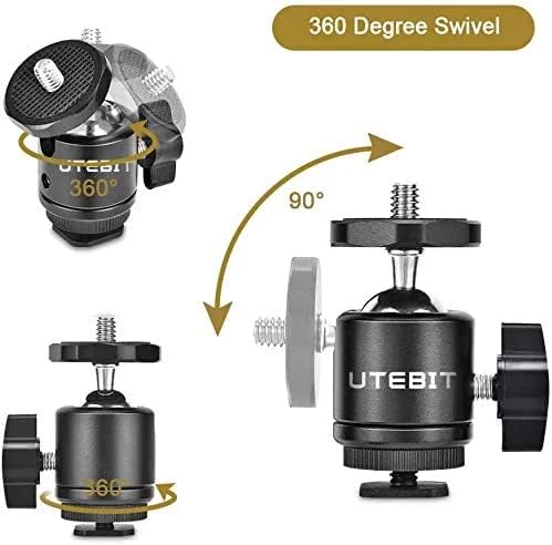 UTEBIT 2 Pack Mini Ball Head with 1/4" Hot Shoe Mount Adapter Max Load 5.5lb 360° Swivel Tripod Ball Head for DSLR Camera Camcorder, Light Bracket