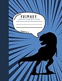 Primary Composition Notebook: Draw and Write Story Journal With Dotted Midline and Picture Space, 100 Pages, Blue Comic Book Dinosaur