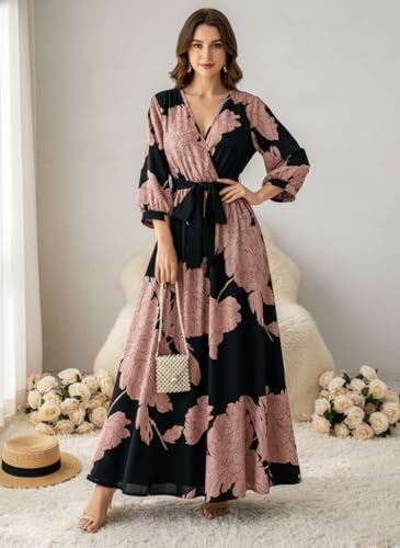 Image of Modestouze Attires Dress for Women Western, Maxi Dresses, One Piece Long Gown Outfit, Floral Print, V Neck Design, Clothing, Western Outfit for Women