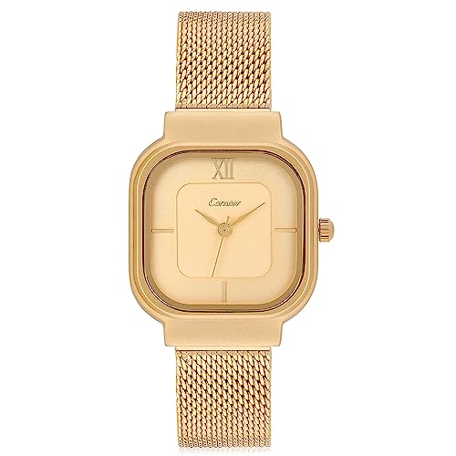 SIBOSUN Watches for Women Wrist Watch Stainless Steel Mesh Strap Watch for Ladies Women Fashion Dainty Simple Watches Analog Quartz Square Gold Watch Casual Thin Minimalist Watch Gifts for Her Mom