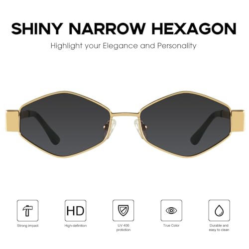mosanana Trendy Hexagon Metal Sunglasses for Women Small Retro Style MS524752