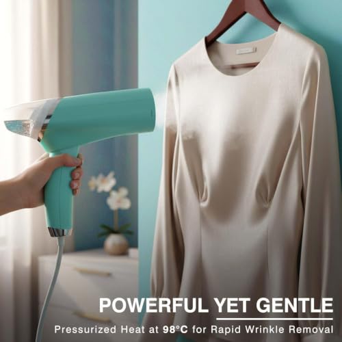 Image of Foldable Garment Steamer for Clothes| Ultra Fast 15s Heat-Up Powerful Wrinkle Remover | Travel Portable & Lightweight | Vertical Steam Use (Mint Green)