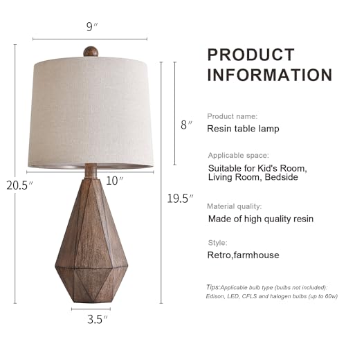 Pokat 20.25 Inch Retro Farmhouse Table Lamp Set Of 2 For Living Room Bedroom Rustic Linen Bedside Nightstand Lamps For Kids Room Study Room Office Table Lamps Resin thumb #6