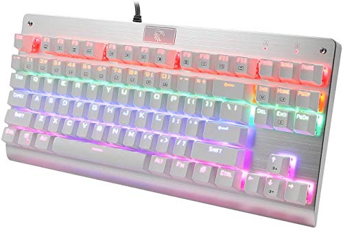 Z-77 Teclado mecánico de 87 teclas con interruptores rojos táctiles, teclado Tenkeyless para juegos profesionales y oficina (blanco)