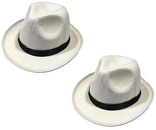 Quickdraw 2 x Adultes Chapeau Gangster Blanc avec Bande Noire Mafia Accessoire Déguisement
