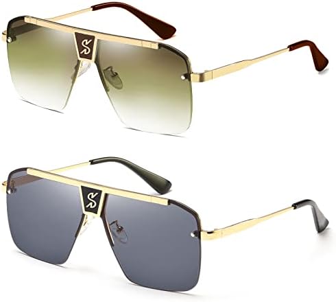 SHEEN KELLY Retro Oversized sunglasses for men women Square Rimless sunglasses Flat top sunglasses Vintage