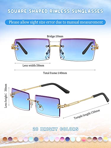 Flutesan 20 Pairs Rimless Sunglasses for Men Women Vintage Rimless Rectangle Sunglasses Frameless Candy Color Glasses Tinted Frameless Eyewear Y2K Glasses2