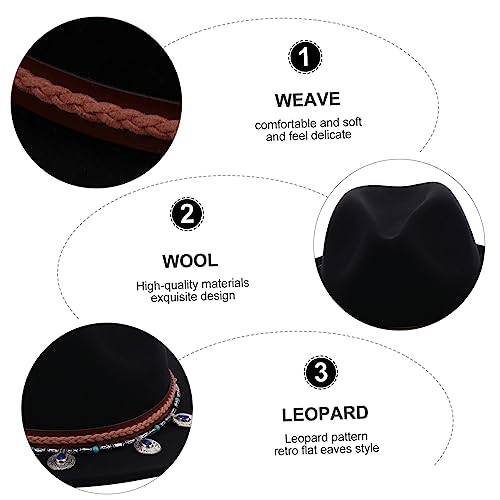 1Pc Women's Vintage Woolen Jazz Hat Stylish Autumn Fedora with Classic Flat Edge Design for Parties Giving Breathable Comfortable Black3