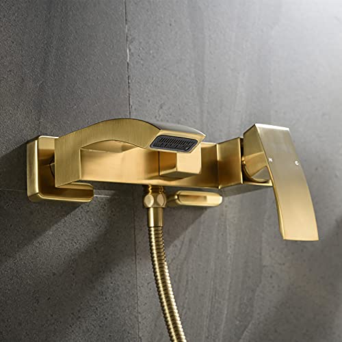 Robinet de baignoire cascade avec douchette laiton noir or - 7