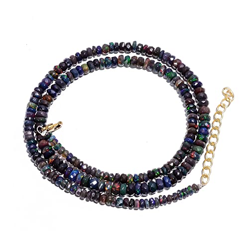 Collier Opale Noire d'Éthiopie perles rondelles facettées 3-5mm pour femme