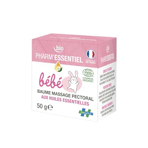 PHARM'ESSENTIEL BIO Massagem no peito para bebés, 50 g, com óleos essenciais orgânicos, 100% de origem natural, a partir de 5 kg, textura suave, testada dermatologicamente