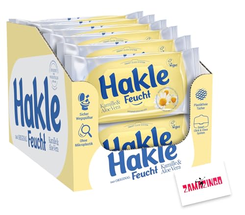 Hakle Feuchtes Toilettenpapier VEGAN Kamille & Aloe Vera KARTON 12 x 42 Blatt | Feucht, Hygieneverschluss, biologisch abbaubar, Ohne Mikroplastik, Alkohol + Zama4Zingo Karte