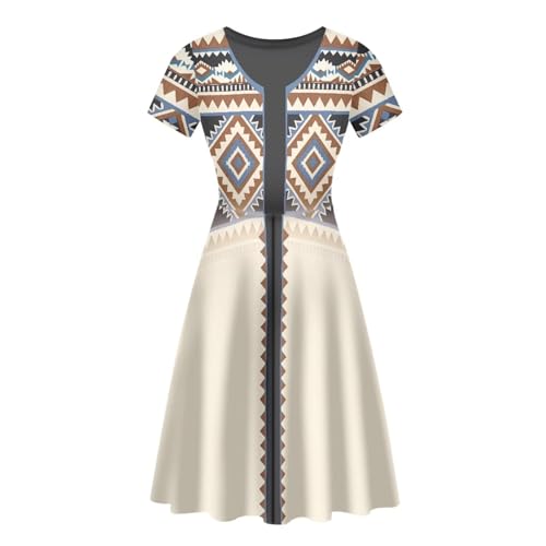 Image of HUGS IDEA Womens Puffy Swing Midi Dress Round Neck Short Sleeve Party A-Line Dresses